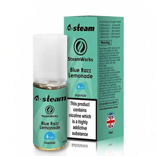 A Steam 10ml E Liquid Pack of 10, Blue Razz Lemonade Flavor