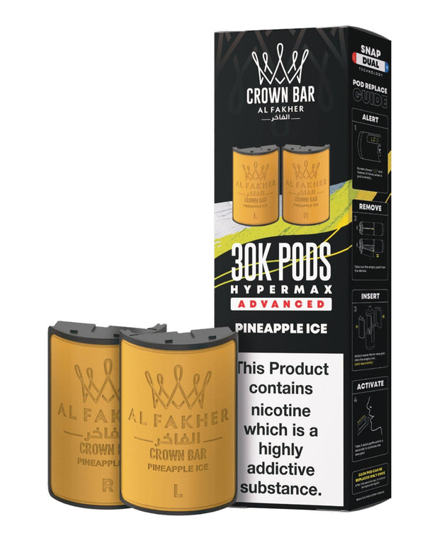 Al Fakher Crown Bar 30K Hypermax Refills Pods - Box of 5 Available In Pineapple Ice Flavour