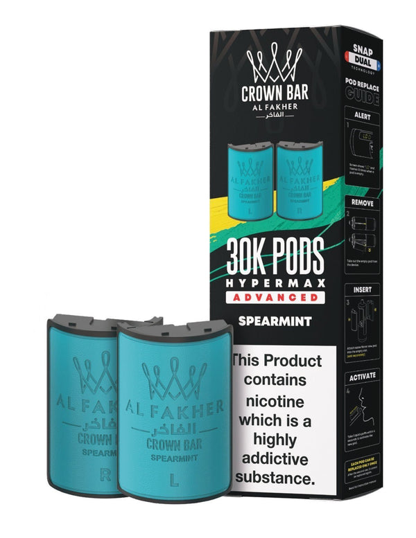 Al Fakher Crown Bar 30K Hypermax Refills Pods - Box of 5 Available In Spearmint Flavour