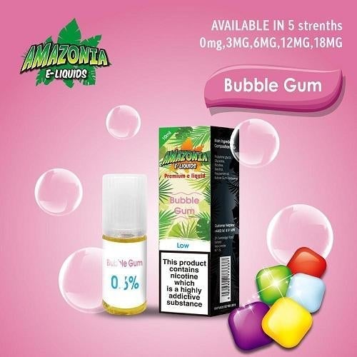 Amazonia 10ml E Liquid 50 50 Pack of 10, Bubble Gum Flavor