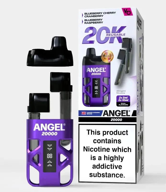 Angel 20000 Puffs Prefilled Vape Kit, Blueberry Cherry Cranberry & Blueberry Raspberry Flavour