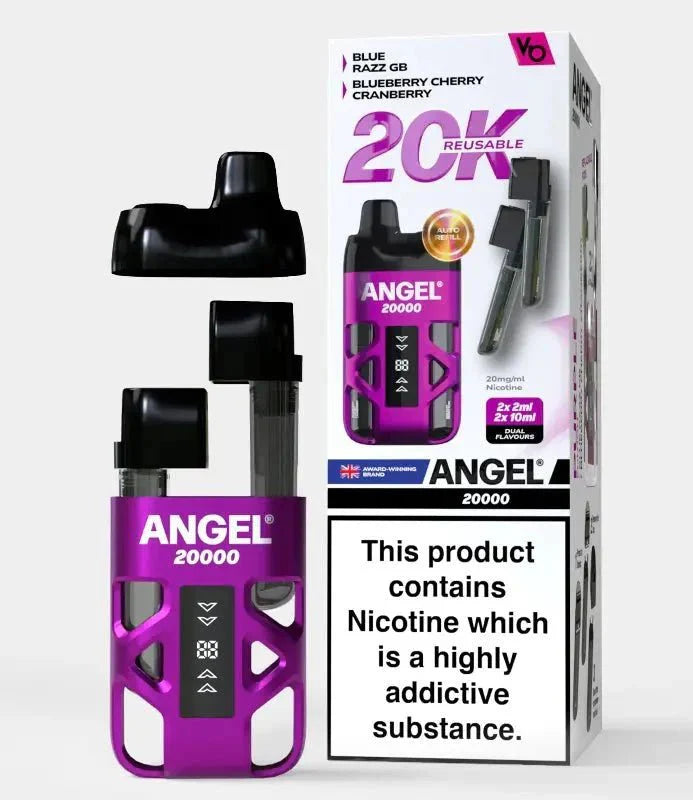 Angel 20000+ Puffs Prefilled Vape Kit, Blue Razz GB and Blueberry Cherry Cranberry Flavour