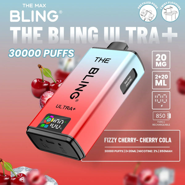 Bling Ultra Plus 30k Puffs Prefilled Pod Vape Box of 5, Fizzy Cherry Flavor