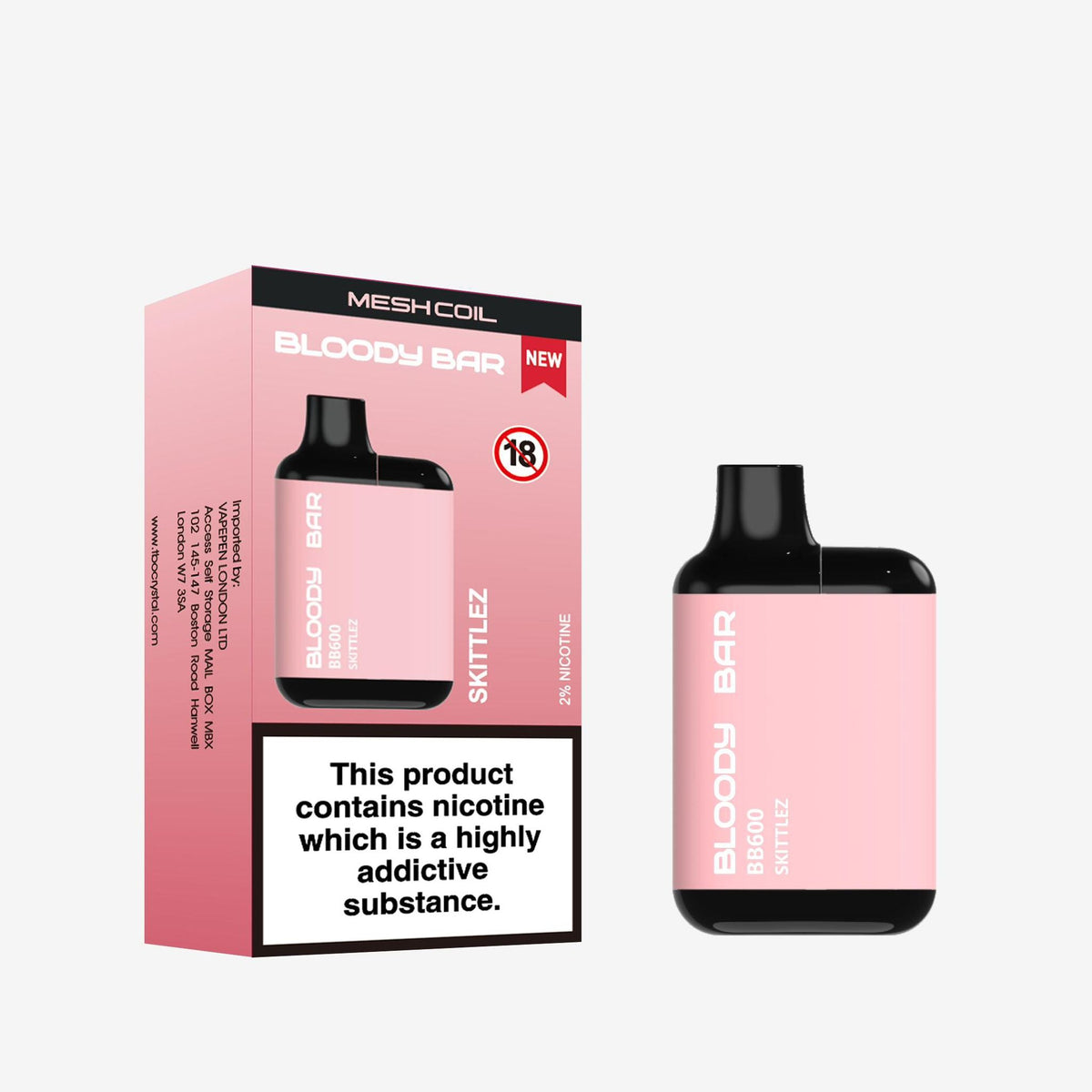 Bloody Bar BB600 Prefilled Pod Vape Pack of 10, Skittlez Flavour