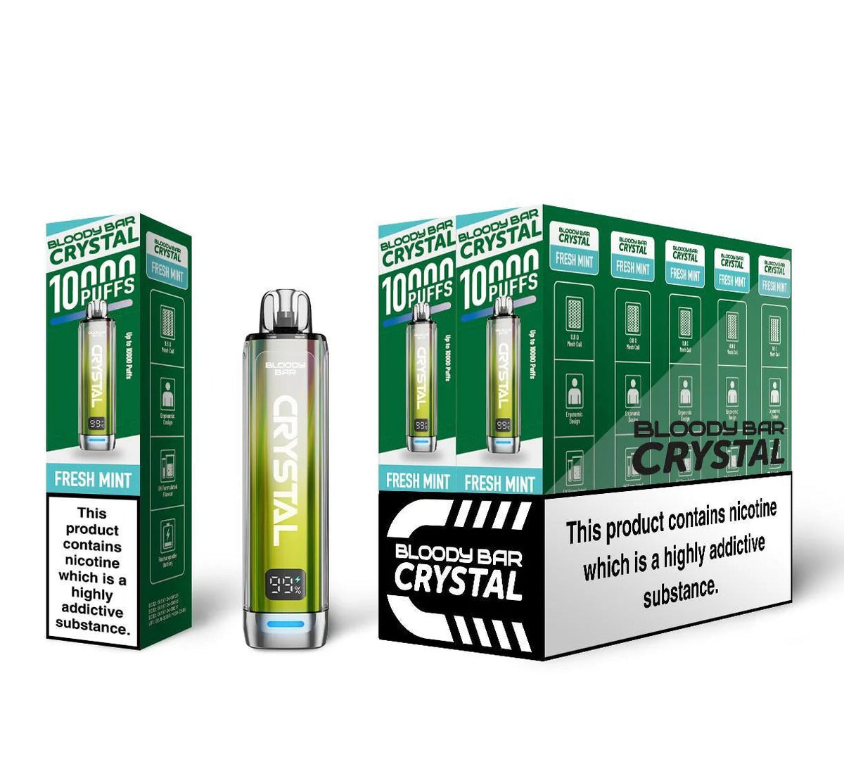 Bloody Bar Crystal 10000 Pre Filled Vape Pod Kit 20MG, Fresh Mint Flavor