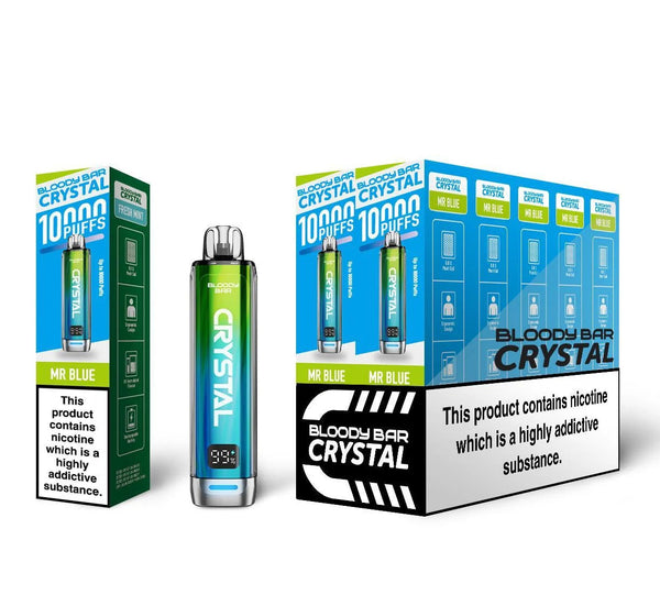 Bloody Bar Crystal 10000 Pre Filled Vape Pod Kit 20MG, Mr Blue Flavor