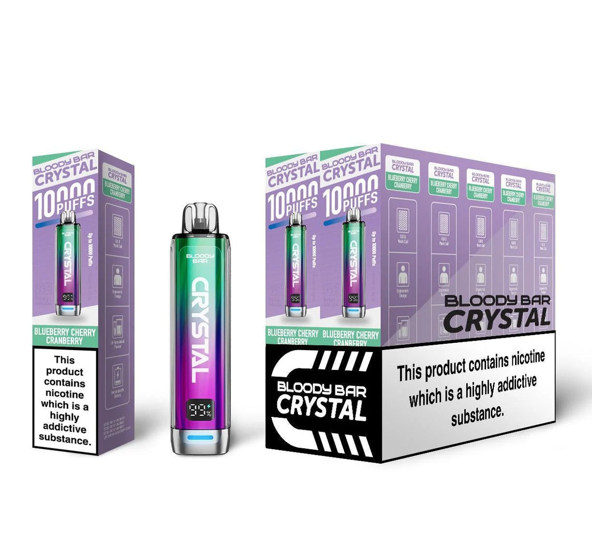 Bloody Bar Crystal 10k Pre Filled Pod Kit Box of 10, Blueberry Cherry Cranberry Flavor