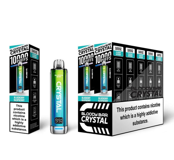 Bloody Bar Crystal 10k Pre Filled Pod Kit Box of 10, Blueberry Raspberry Flavor