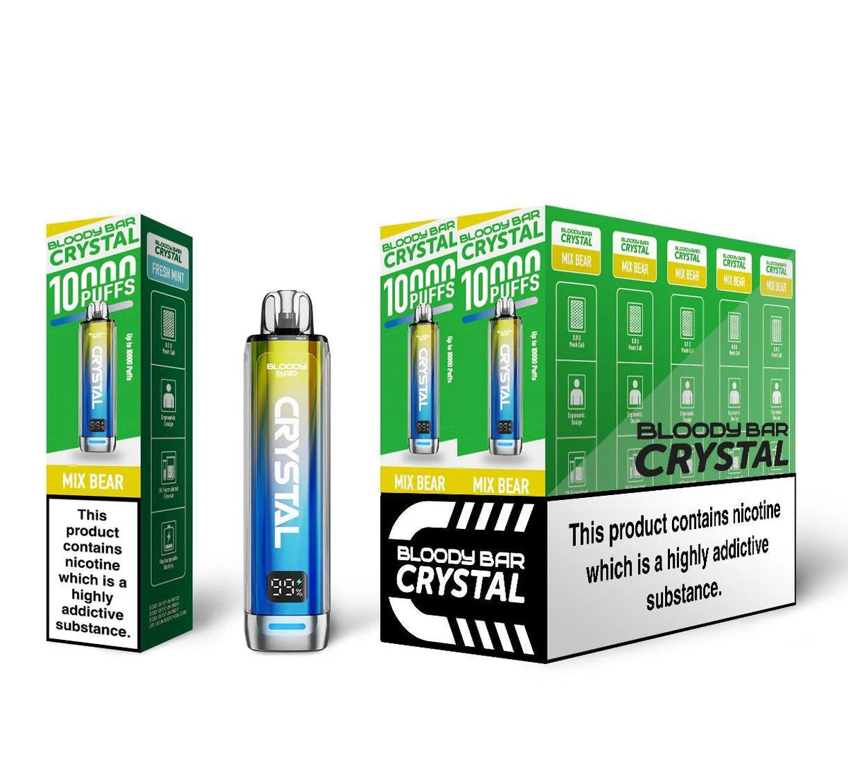 Bloody Bar Crystal 10k Pre Filled Pod Kit Box of 10, Mix Bear Flavor