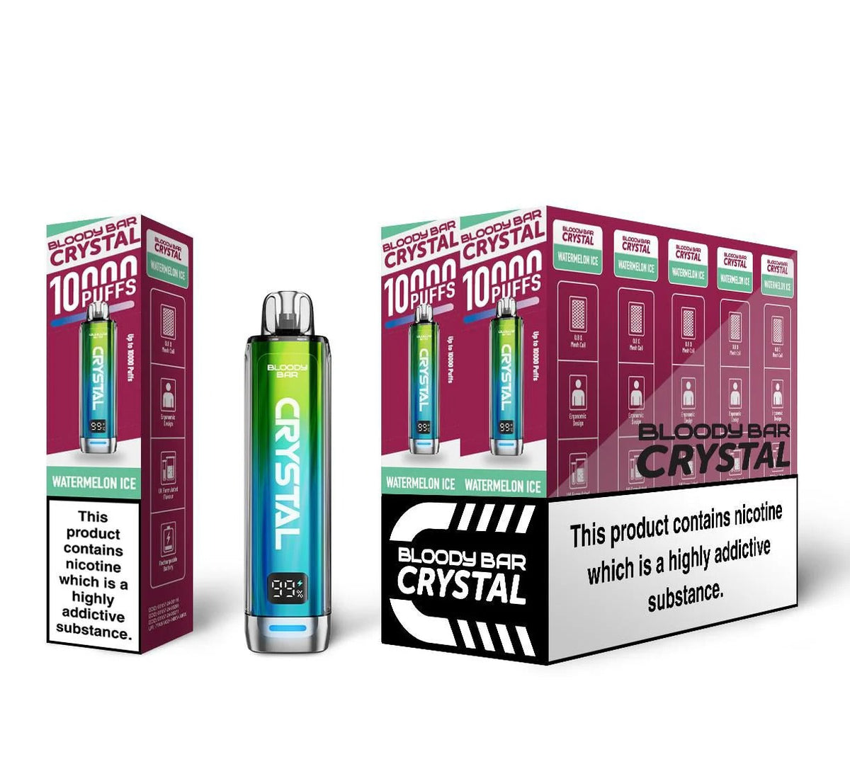 Bloody Bar Crystal 10k Pre Filled Pod Kit Box of 10, Water Melon Ice Flavor