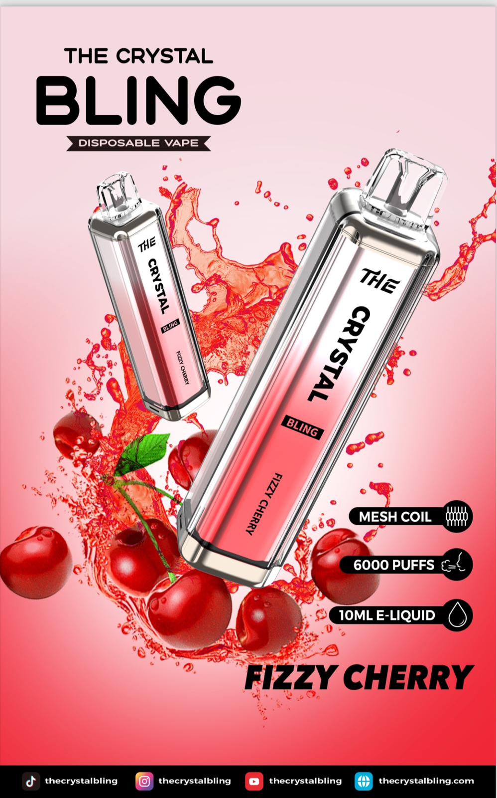 Crystal Bling 6000 Prefilled Vape Pod Device, Fizzy Cherry Flavor