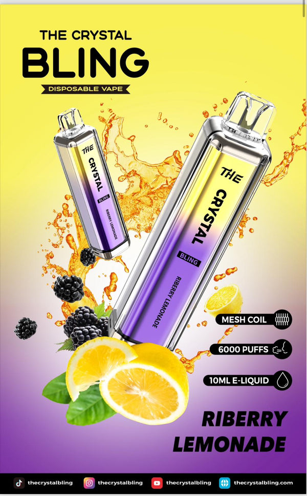 Crystal Bling 6000 Prefilled Vape Pod Device, Riberry Lemonade Flavor