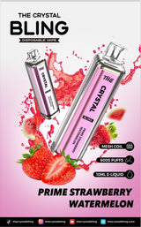Crystal Bling 6000 Puffs Prefilled Vape Pod Box of 10, Prime Strawberry Watermelon Flavor
