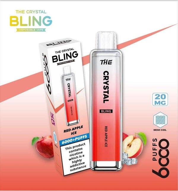 Crystal Bling 6000 Puffs Prefilled Vape Pod Box of 10, Red Apple Ice Flavor
