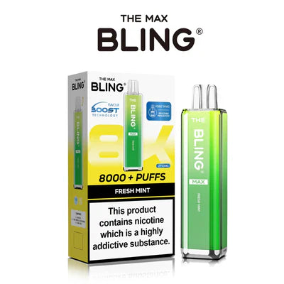 Crystal Bling Max 8K Puffs Prefilled Pod Kit Box of 5, Fresh Mint Flavor