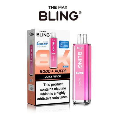 Crystal Bling Max 8K Puffs Prefilled Pod Kit Box of 5, Juicy Peach Flavor