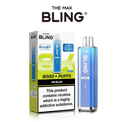 Crystal Bling Max 8K Puffs Prefilled Pod Kit Box of 5, Mr Blue Flavor