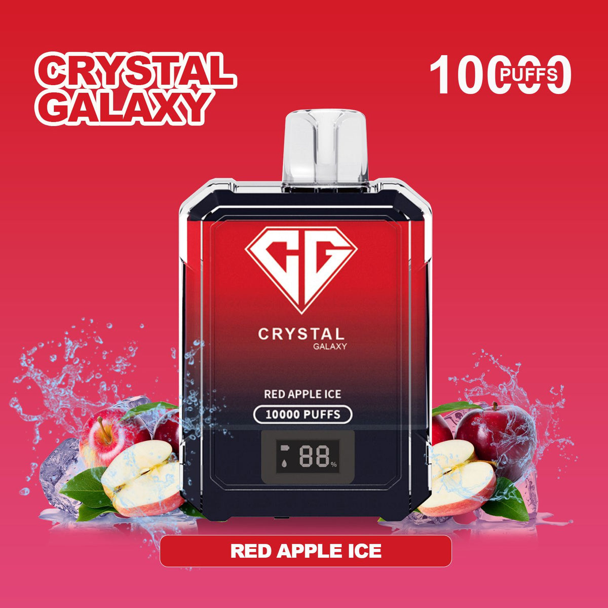 Crystal Galaxy 10000 Puffs Prefilled Vape Pack of 10, Red Apple Ice Flavor