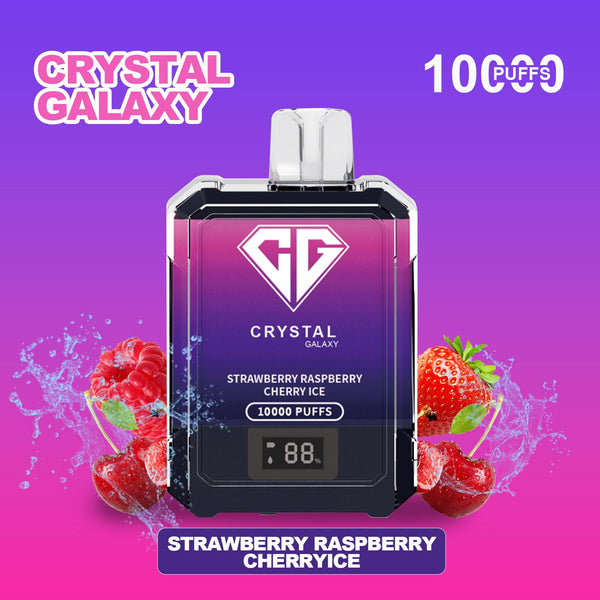 Crystal Galaxy 10000 Puffs Prefilled Vape Pack of 10, Strawberry Raspberry Cherry Ice Flavor
