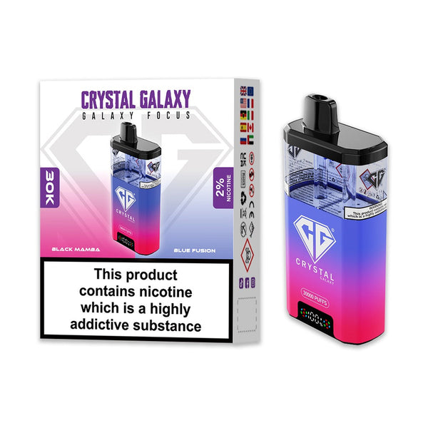 Crystal Galaxy Focus 30000 Puffs Pre Filled Vape Kit, Black Mamba ,Blue Fusion Flavor