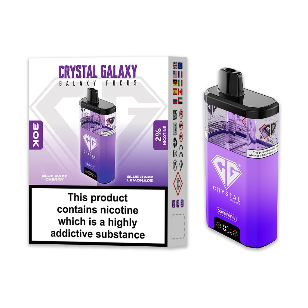 Crystal Galaxy Focus 30000 Puffs Pre Filled Vape Kit, Blue Razz Cherry, Blue Razz Lemonade Flavor