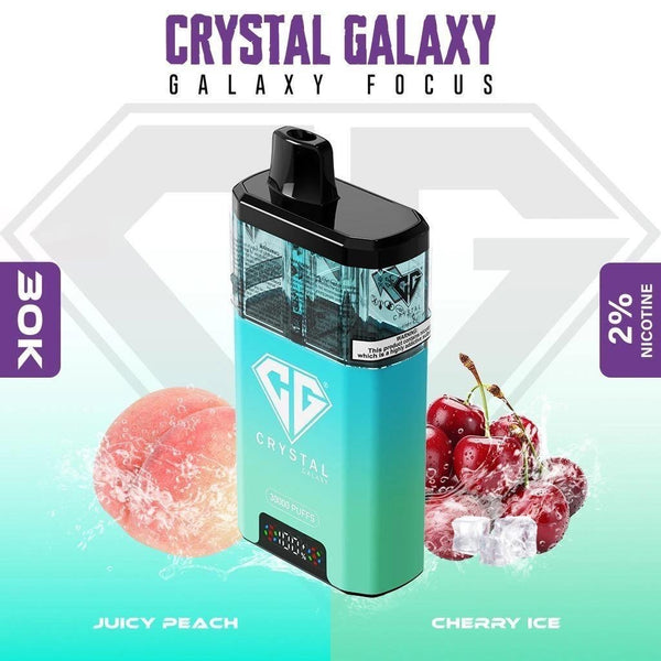 Crystal Galaxy Focus 30000 Puffs Pre Filled Vape Kit, Juicy Peach, Cherry Ice Flavor