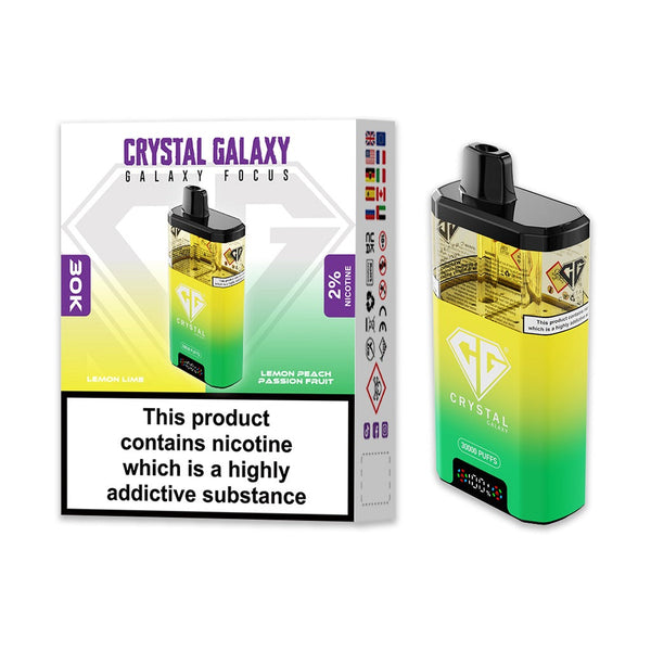 Crystal Galaxy Focus 30000 Puffs Pre Filled Vape Kit, Lemon lime ,lemon peach Flavor