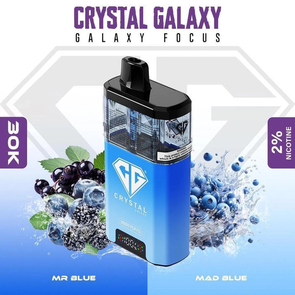 Crystal Galaxy Focus 30000 Puffs Pre Filled Vape Kit, Mr Blue, Mad Blue Flavor