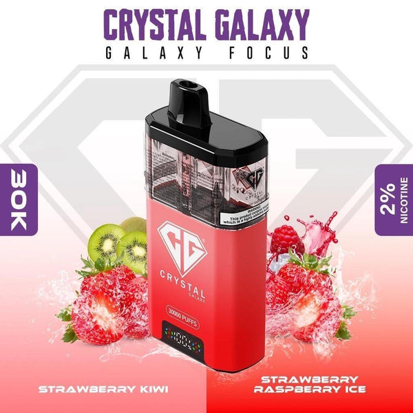 Crystal Galaxy Focus 30000 Puffs Pre Filled Vape Kit, Strawberry Kiwi Strawberry Raspberry Ice Flavor