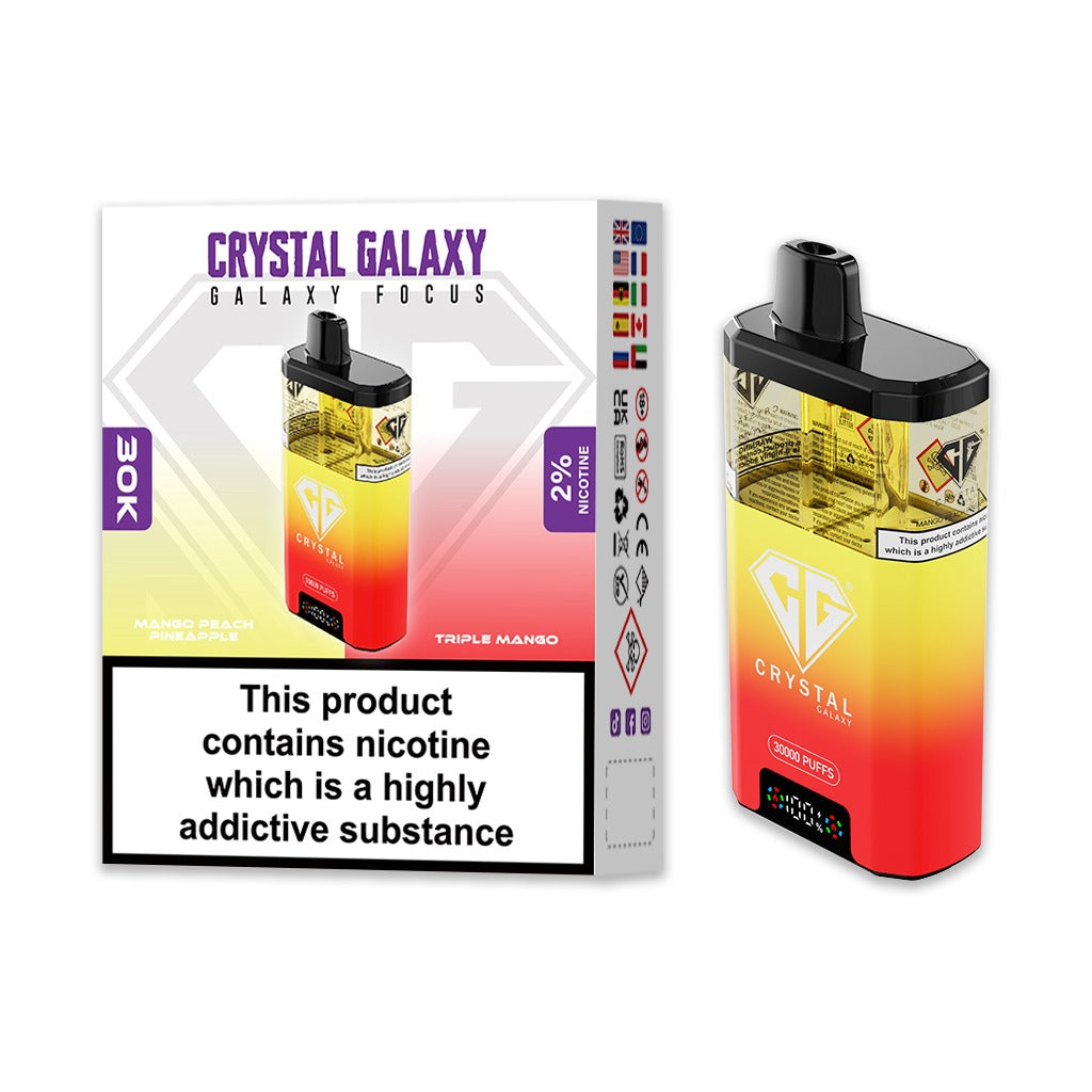 Crystal Galaxy Focus 30000 Puffs Pre Filled Vape Kit, Triple Mango, Mango Peach Pineapple Flavor