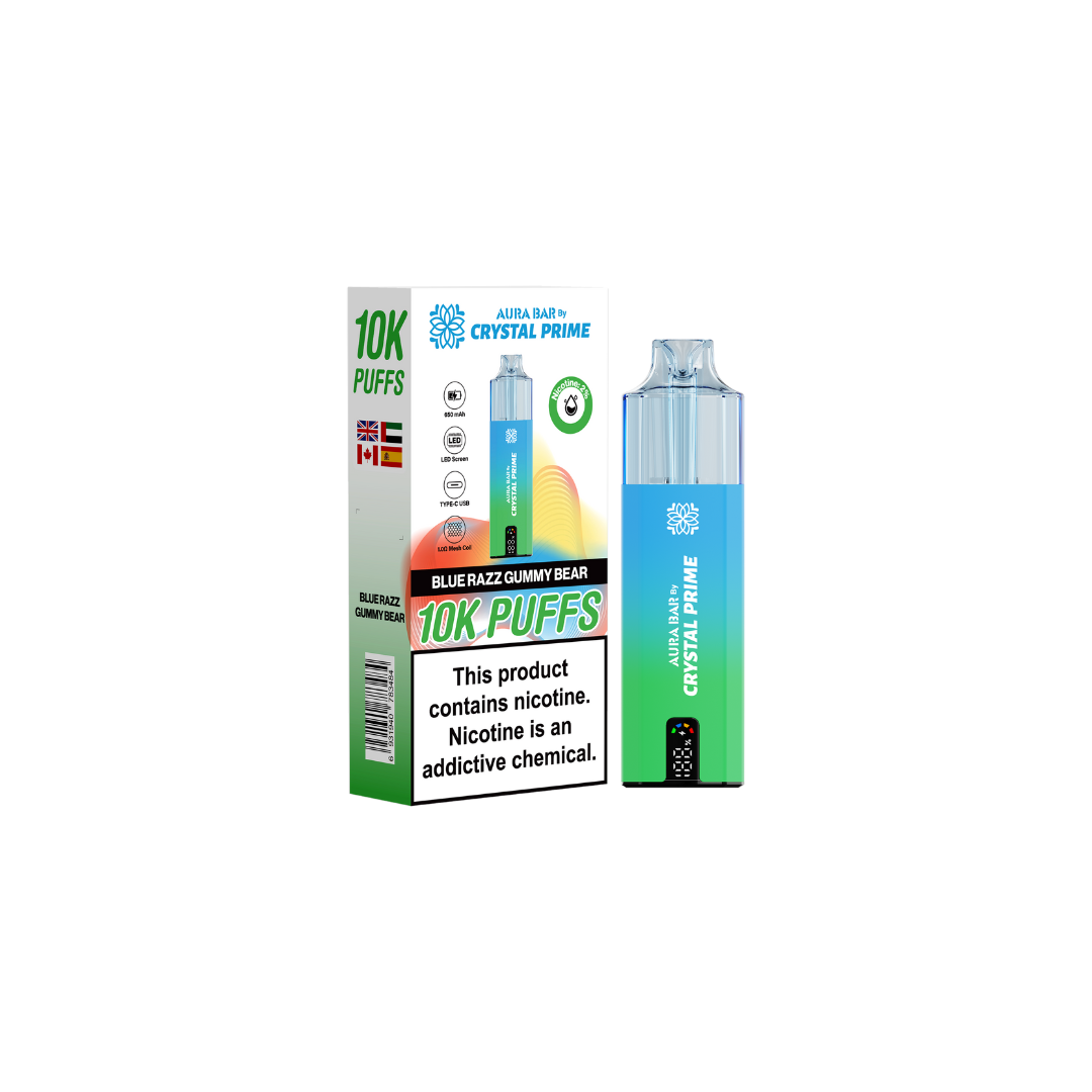 Crystal Prime 10k Pre Filled Pod Kit Box of 5, Blue Razz Gummy Bear Flavor