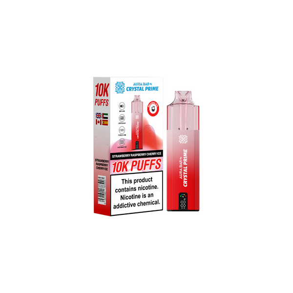 Crystal Prime 10k Pre Filled Pod Kit Box of 5 , Strawberry Raspberry Cherry Ice Flavor