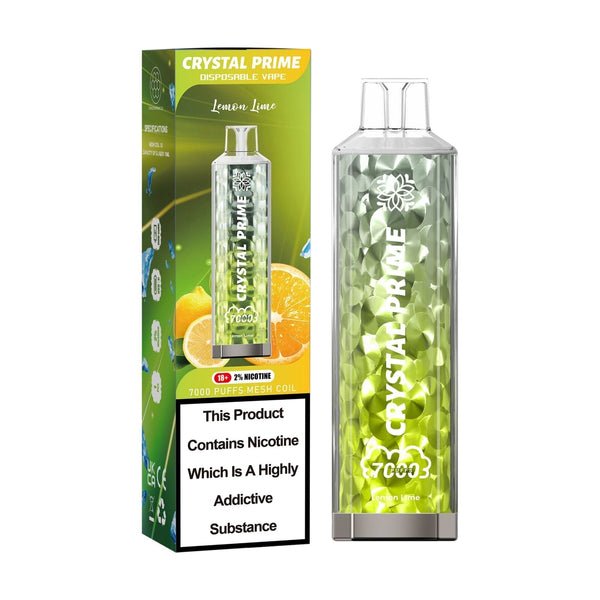 Crystal Prime 7000 Puffs Vape Pod Kit Box of 10, Lemon Lime Flavor
