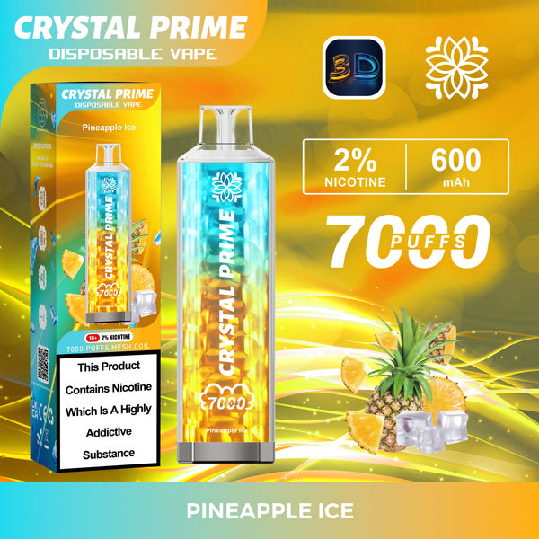 Crystal Prime 7000 Puffs Vape Pod Kit Box of 10, Pineapple Ice Flavor