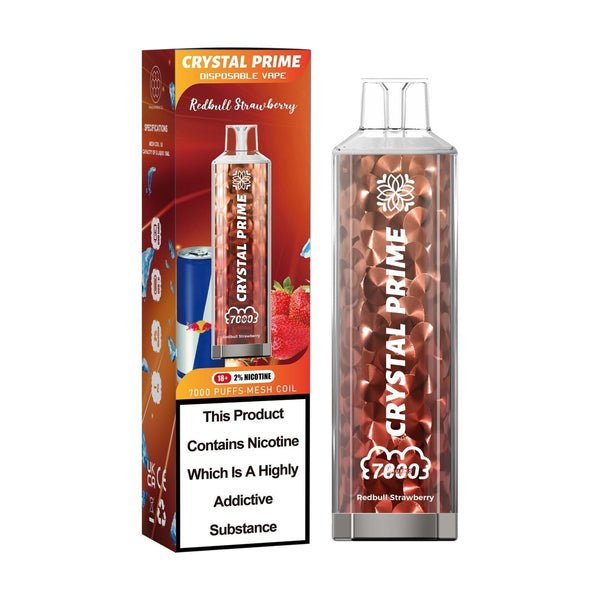 Crystal Prime 7000 Puffs Vape Pod Kit Box of 10, Red Bull Strawberry Flavor