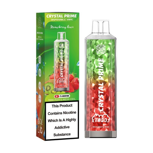 Crystal Prime 7000 Puffs Vape Pod Kit Box of 10, Strawberry Kiwi Flavor