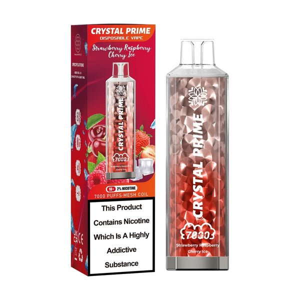 Crystal Prime 7000 Puffs Vape Pod Kit Box of 10, Strawberry Raspberry Ice Flavor