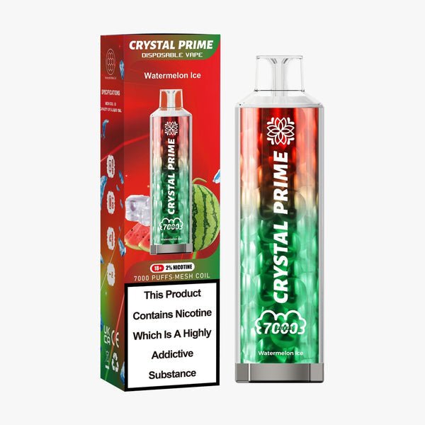 Crystal Prime 7000 Puffs Vape Pod Kit Box of 10, Watermelon Ice Flavor