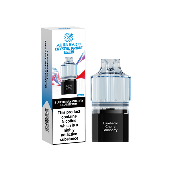 Crystal Prime Aura Bar 10000 Puffs Prefilled Vape Pods, Blueberry Cherry Cranberry Flavor