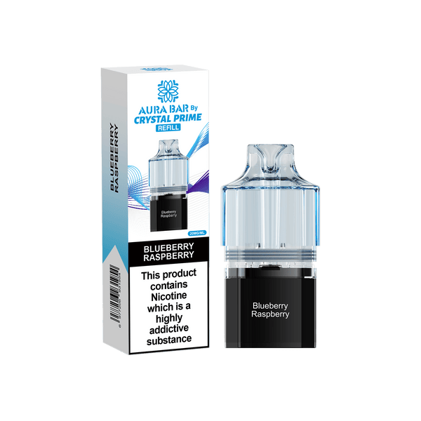 Crystal Prime Aura Bar 10000 Puffs Prefilled Vape Pods, Blueberry Raspberry Flavor