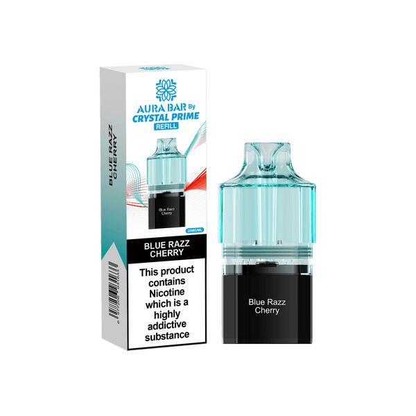 Crystal Prime Aura Bar 10000 Puffs Prefilled Vape Pods, Blue Razz Cherry Flavor