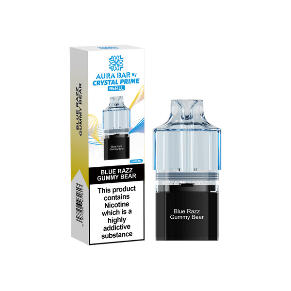 Crystal Prime Aura Bar 10000 Puffs Prefilled Vape Pods, Blue Razz Gummy Bear Flavor