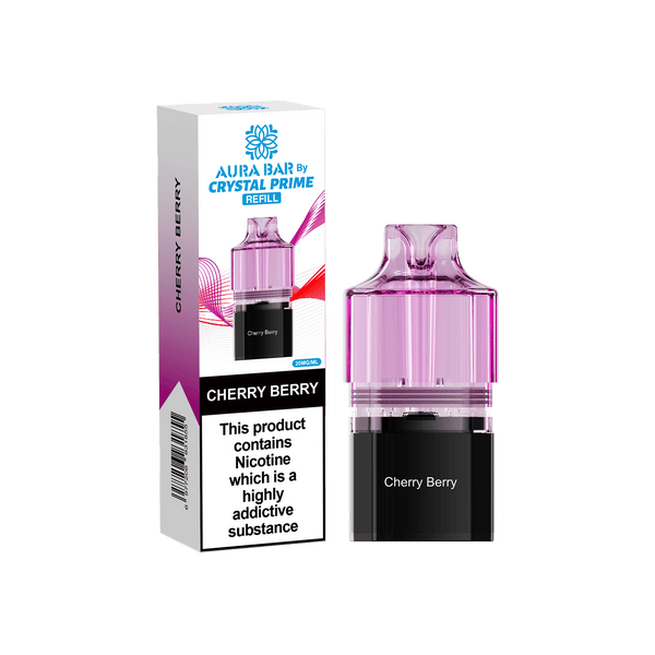 Crystal Prime Aura Bar 10000 Puffs Prefilled Vape Pods, Cherry Berry Flavor