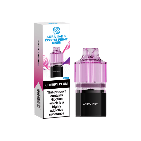 Crystal Prime Aura Bar 10000 Puffs Prefilled Vape Pods, Cherry Plum Flavor
