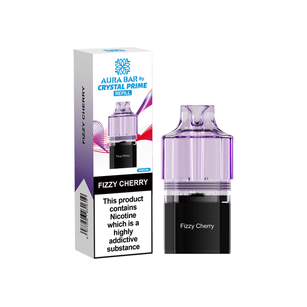 Crystal Prime Aura Bar 10000 Puffs Prefilled Vape Pods, Fizzy Cherry Flavor