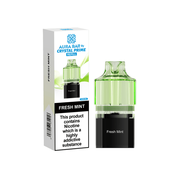 Crystal Prime Aura Bar 10000 Puffs Prefilled Vape Pods, Fresh Mint Flavor