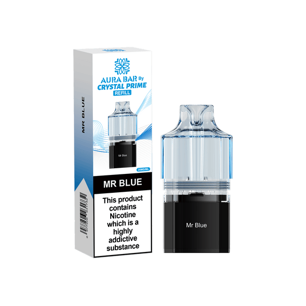 Crystal Prime Aura Bar 10000 Puffs Prefilled Vape Pods, Mr Blue Flavor