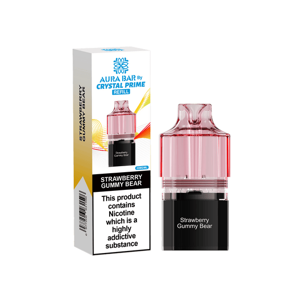 Crystal Prime Aura Bar 10000 Puffs Prefilled Vape Pods, Strawberry Gummy Bear Flavor