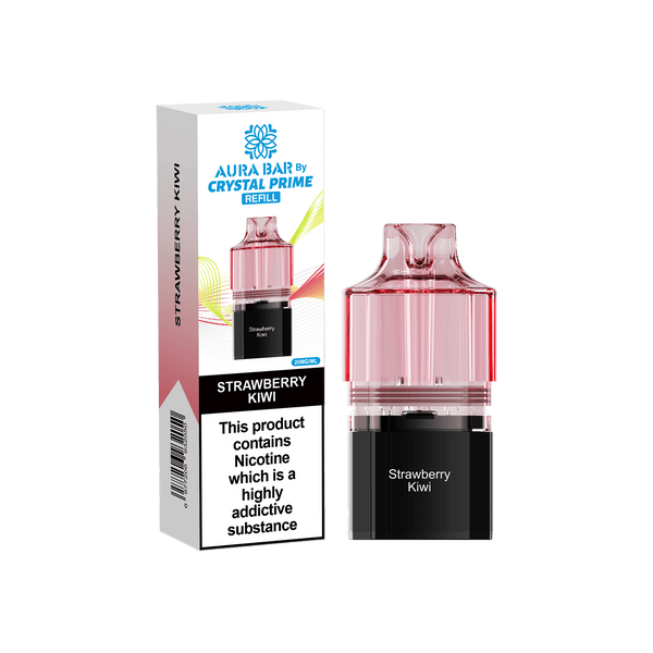 Crystal Prime Aura Bar 10000 Puffs Prefilled Vape Pods, Strawberry Kiwi Flavor