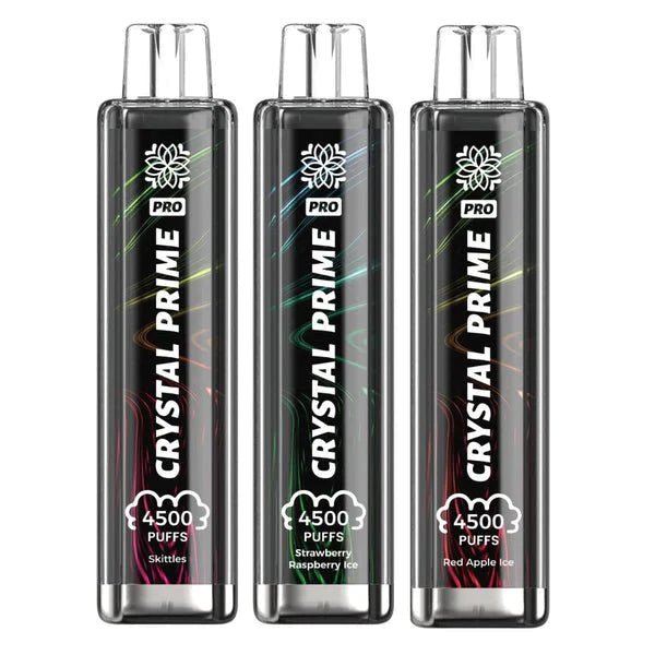 Crystal Prime Pro 4500 Puffs Prefilled Pod Vape Kit, Skittles, Strawberry Raspberry Ice, Red Apple Ice Flavors